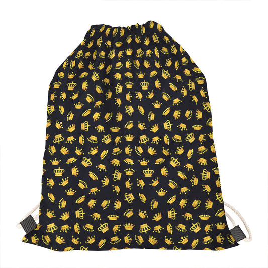 Gold Crown Pattern Print Drawstring Bag