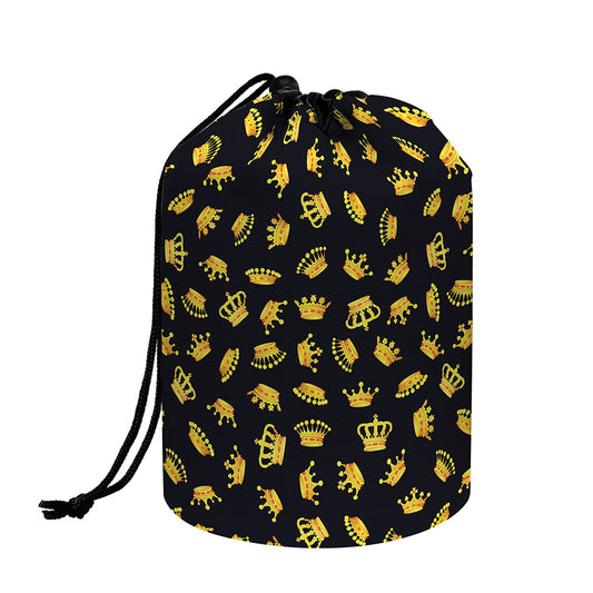 Gold Crown Pattern Print Drawstring Makeup Bag