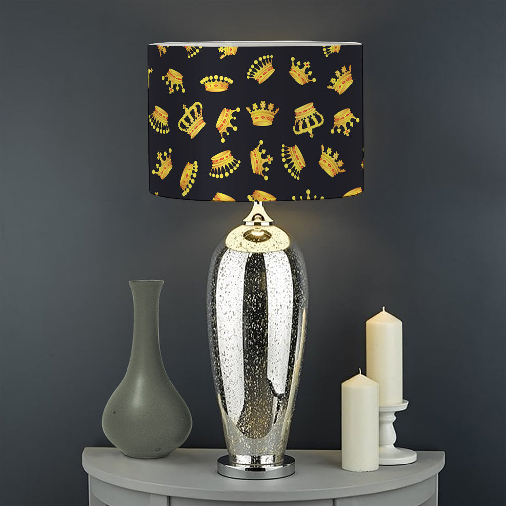 Gold Crown Pattern Print Drum Lamp Shade