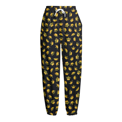 Gold Crown Pattern Print Fleece Lined Knit Pants