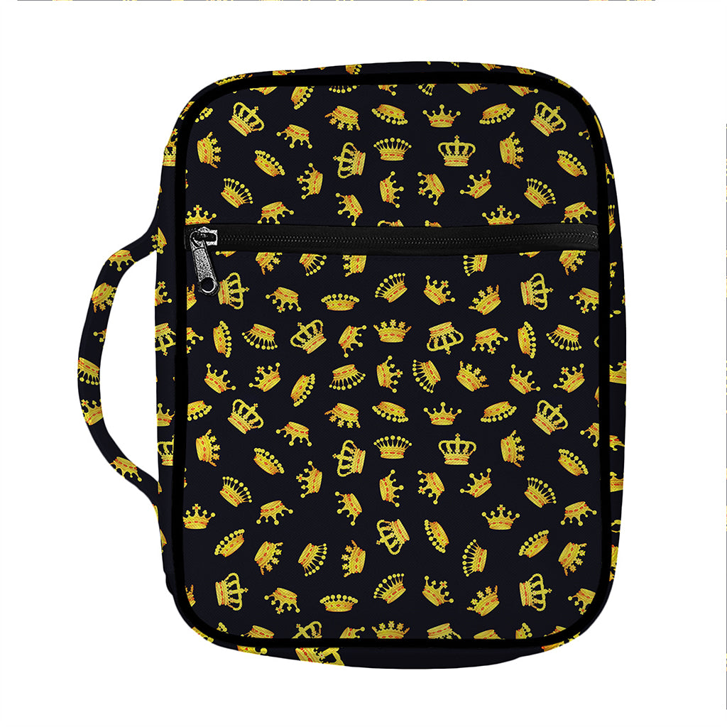 Gold Crown Pattern Print Front Pocket Bible Bag