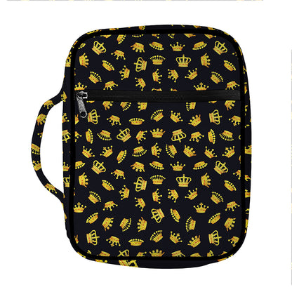 Gold Crown Pattern Print Front Pocket Bible Bag