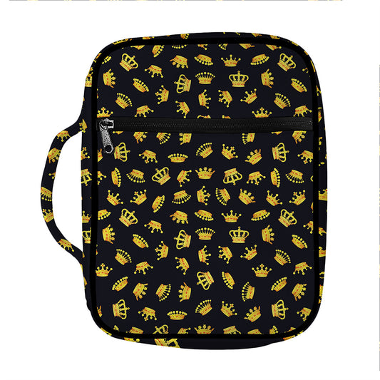 Gold Crown Pattern Print Front Pocket Bible Bag