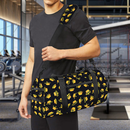 Gold Crown Pattern Print Gym Bag