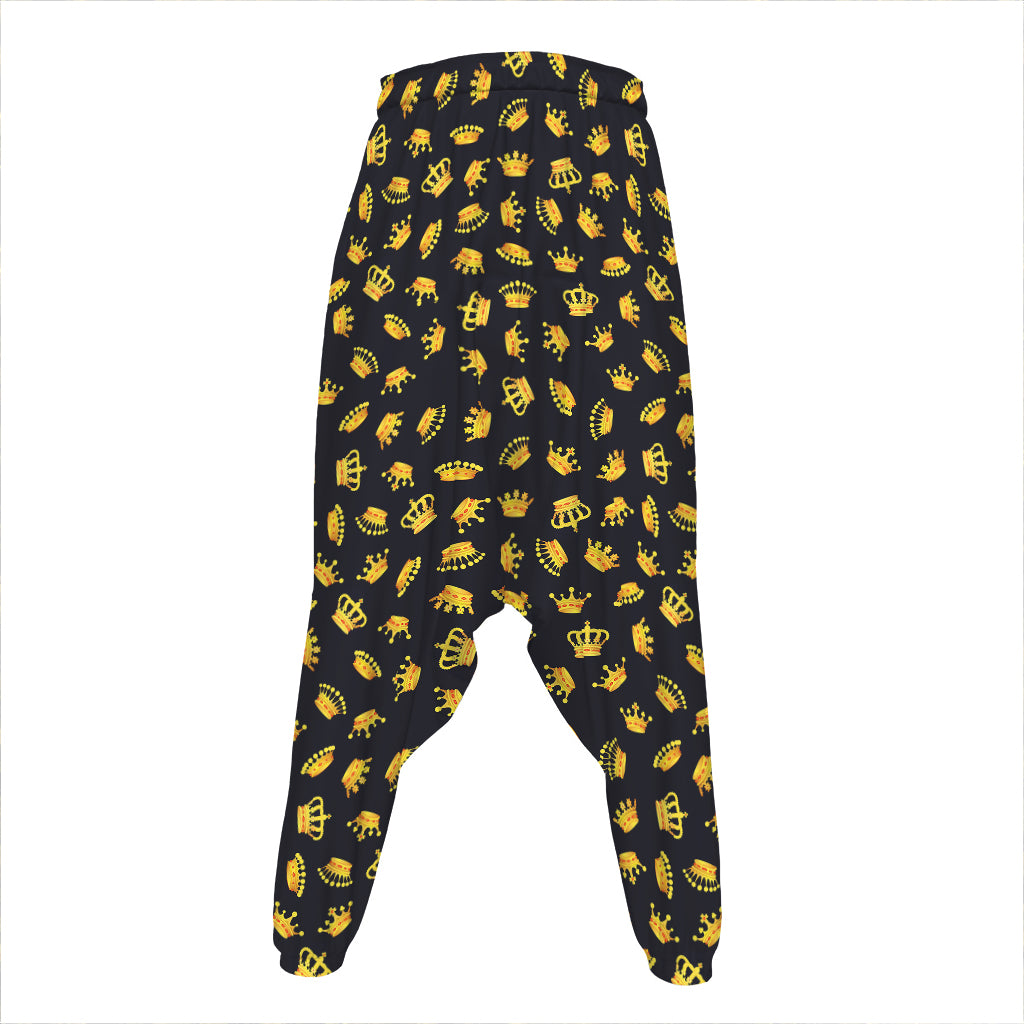 Gold Crown Pattern Print Hammer Pants