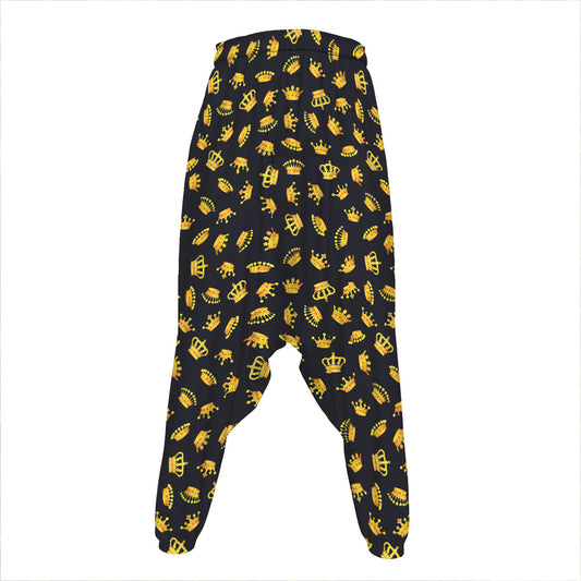 Gold Crown Pattern Print Hammer Pants