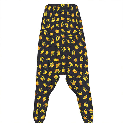 Gold Crown Pattern Print Hammer Pants