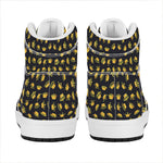 Gold Crown Pattern Print High Top Leather Sneakers