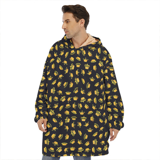 Gold Crown Pattern Print Hoodie Blanket