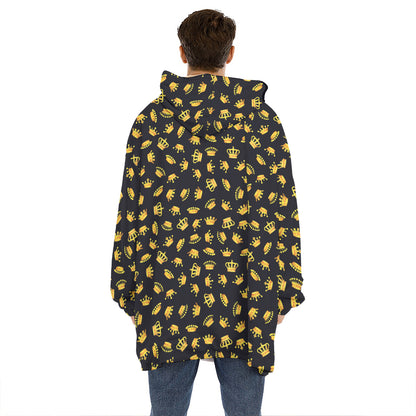 Gold Crown Pattern Print Hoodie Blanket