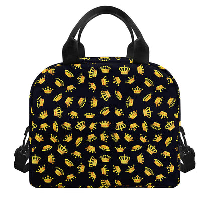 Gold Crown Pattern Print Insulated Lunch Bag