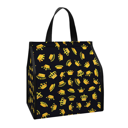 Gold Crown Pattern Print Insulated Lunch Tote