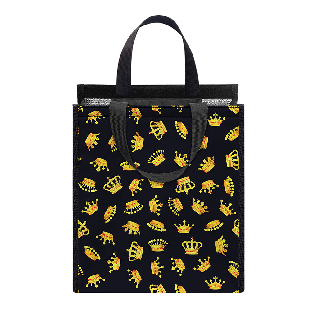 Gold Crown Pattern Print Insulated Lunch Tote