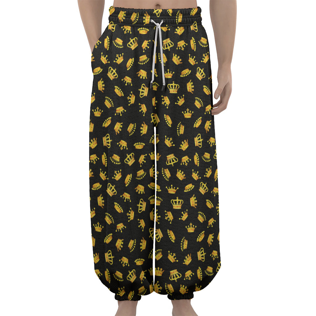 Gold Crown Pattern Print Lantern Pants