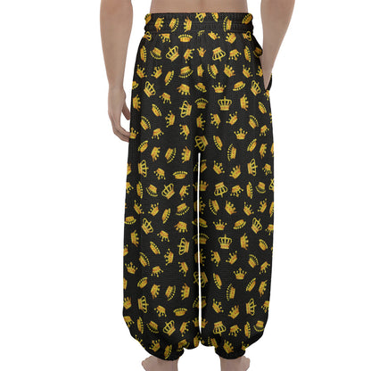 Gold Crown Pattern Print Lantern Pants
