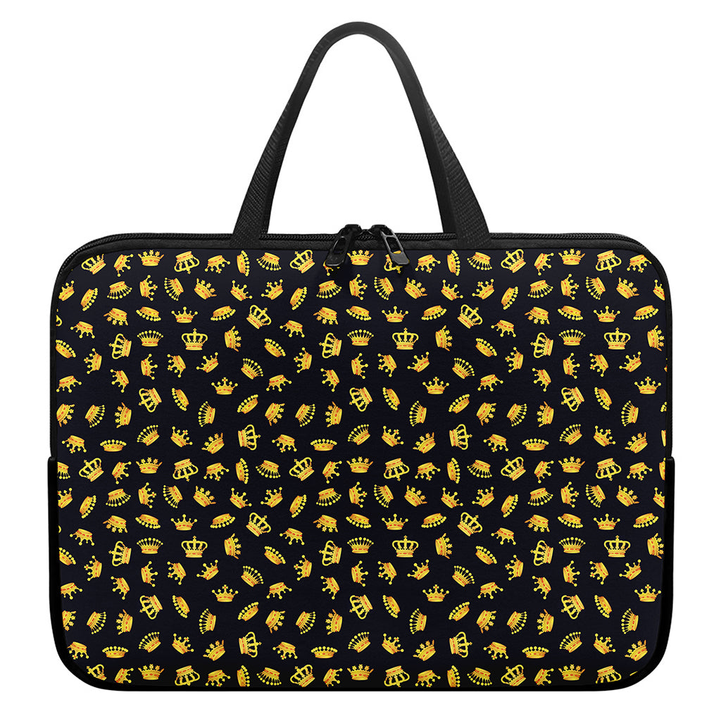 Gold Crown Pattern Print Laptop Sleeve With Handle