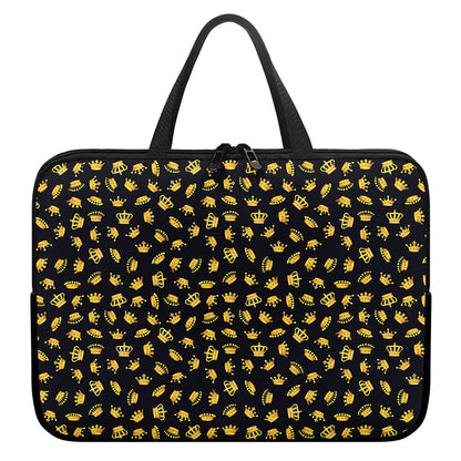 Gold Crown Pattern Print Laptop Sleeve With Handle