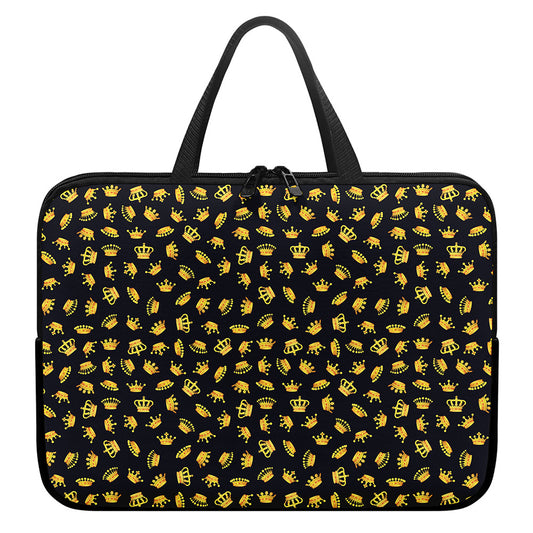 Gold Crown Pattern Print Laptop Sleeve With Handle