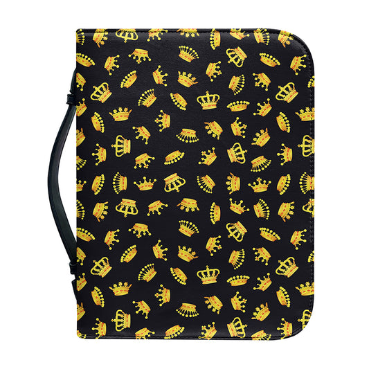 Gold Crown Pattern Print Leather Bible Cover