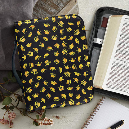 Gold Crown Pattern Print Leather Bible Cover