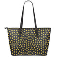 Gold Crown Pattern Print Leather Tote Bag With Zipper