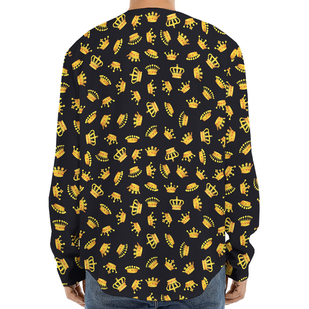 Gold Crown Pattern Print Long Sleeve Baseball Jersey