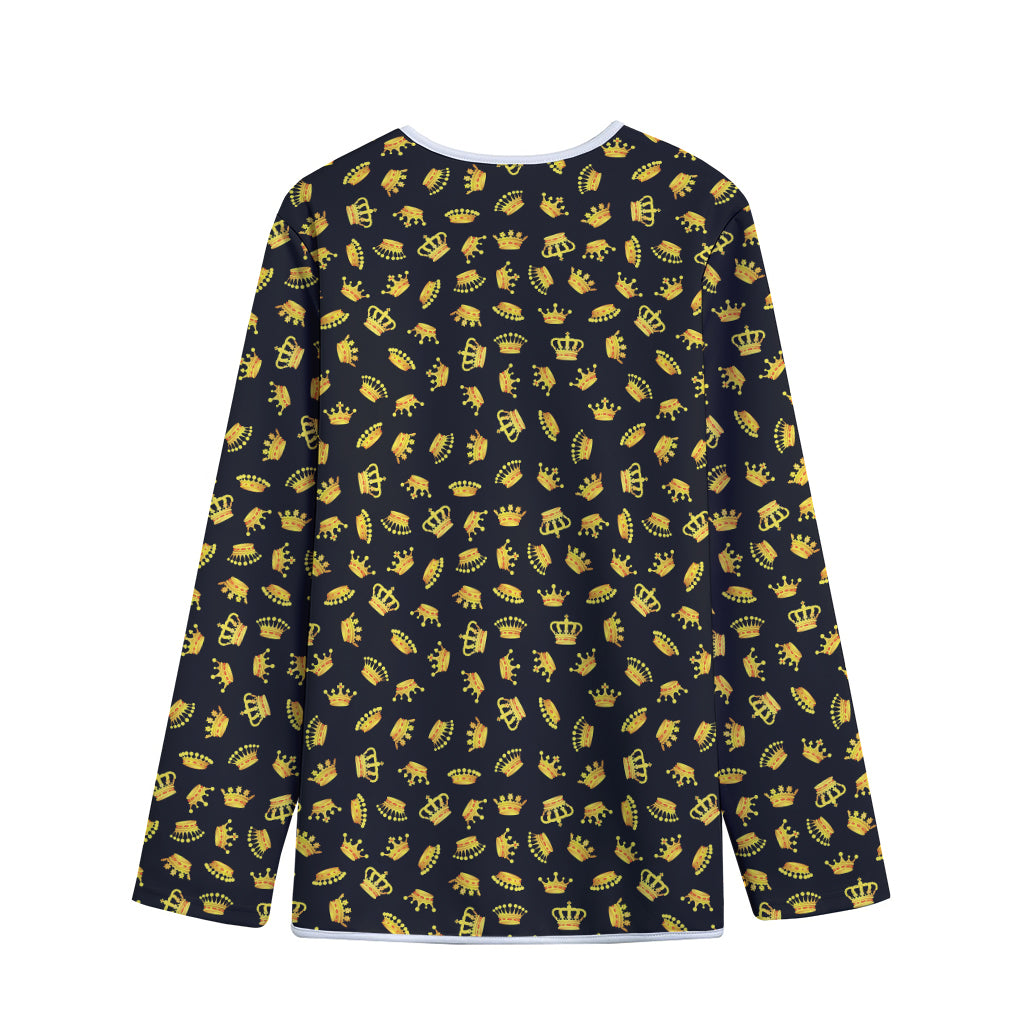 Gold Crown Pattern Print Long Sleeve Short Coat