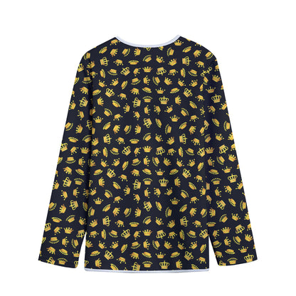 Gold Crown Pattern Print Long Sleeve Short Coat