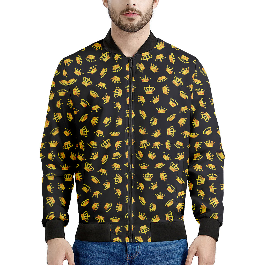Gold Crown Pattern Print Men's Bomber Jacket