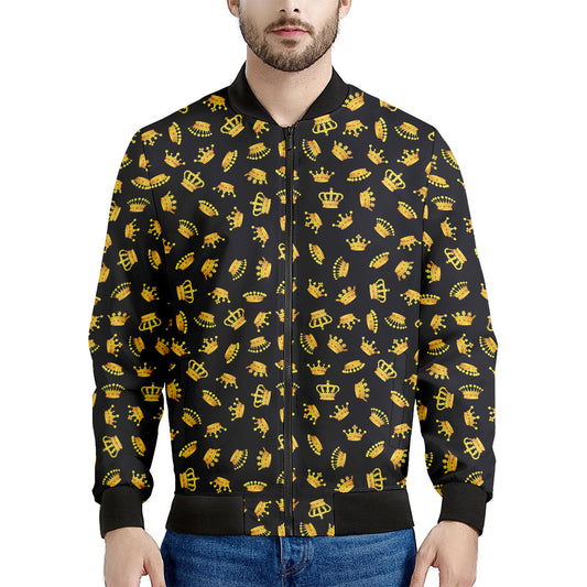 Gold Crown Pattern Print Men's Bomber Jacket