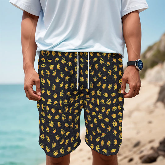 Gold Crown Pattern Print Men's Cargo Shorts
