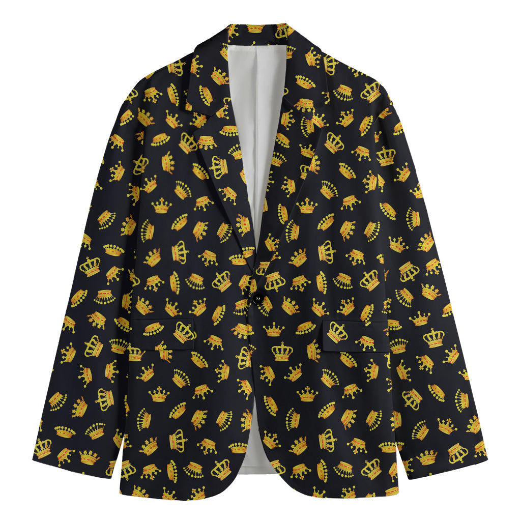 Gold Crown Pattern Print Men's Cotton Blazer