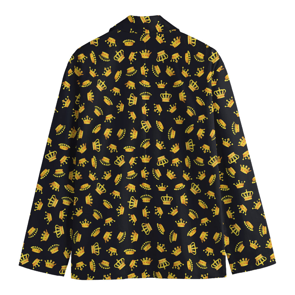 Gold Crown Pattern Print Men's Cotton Blazer