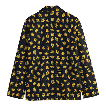 Gold Crown Pattern Print Men's Cotton Blazer