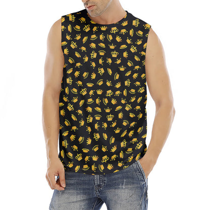 Gold Crown Pattern Print Men's Fitness Tank Top