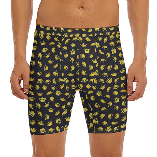 Gold Crown Pattern Print Men's Long Boxer Briefs