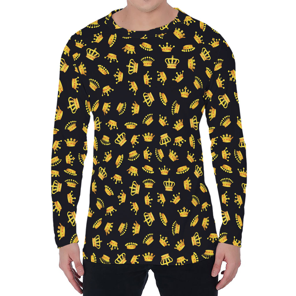 Gold Crown Pattern Print Men's Long Sleeve T-Shirt