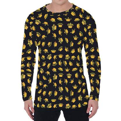 Gold Crown Pattern Print Men's Long Sleeve T-Shirt