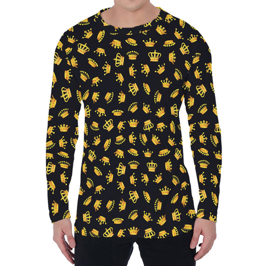 Gold Crown Pattern Print Men's Long Sleeve T-Shirt