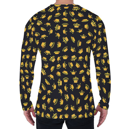 Gold Crown Pattern Print Men's Long Sleeve T-Shirt