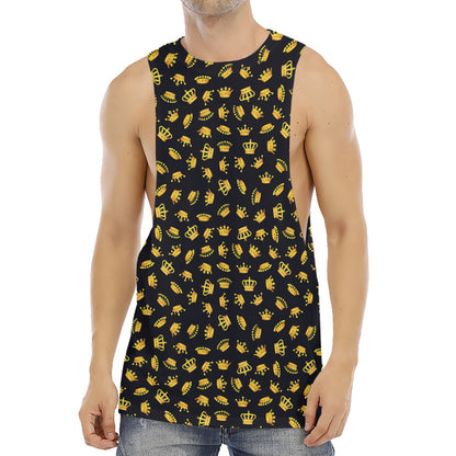 Gold Crown Pattern Print Men's Muscle Tank Top