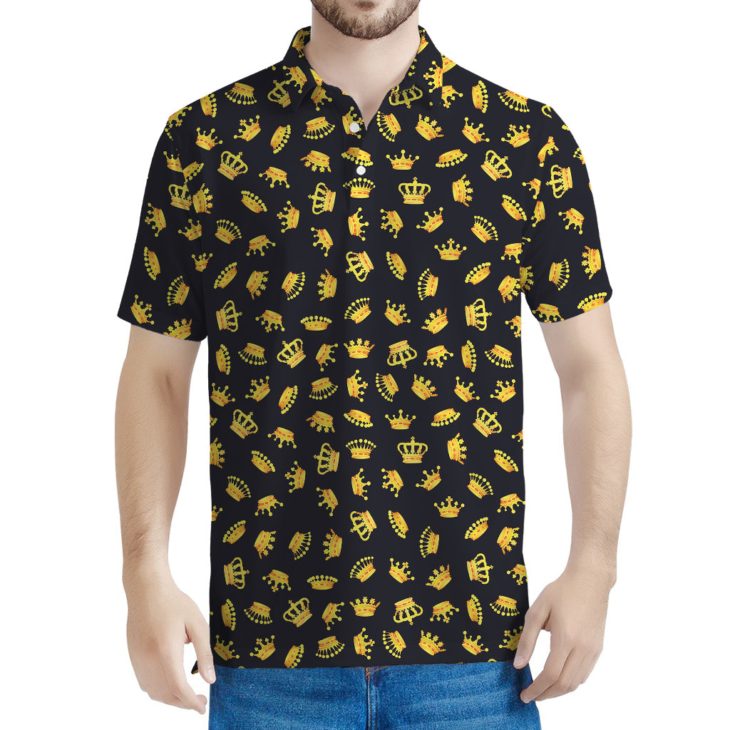 Gold Crown Pattern Print Men's Polo Shirt