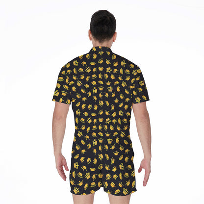 Gold Crown Pattern Print Men's Rompers