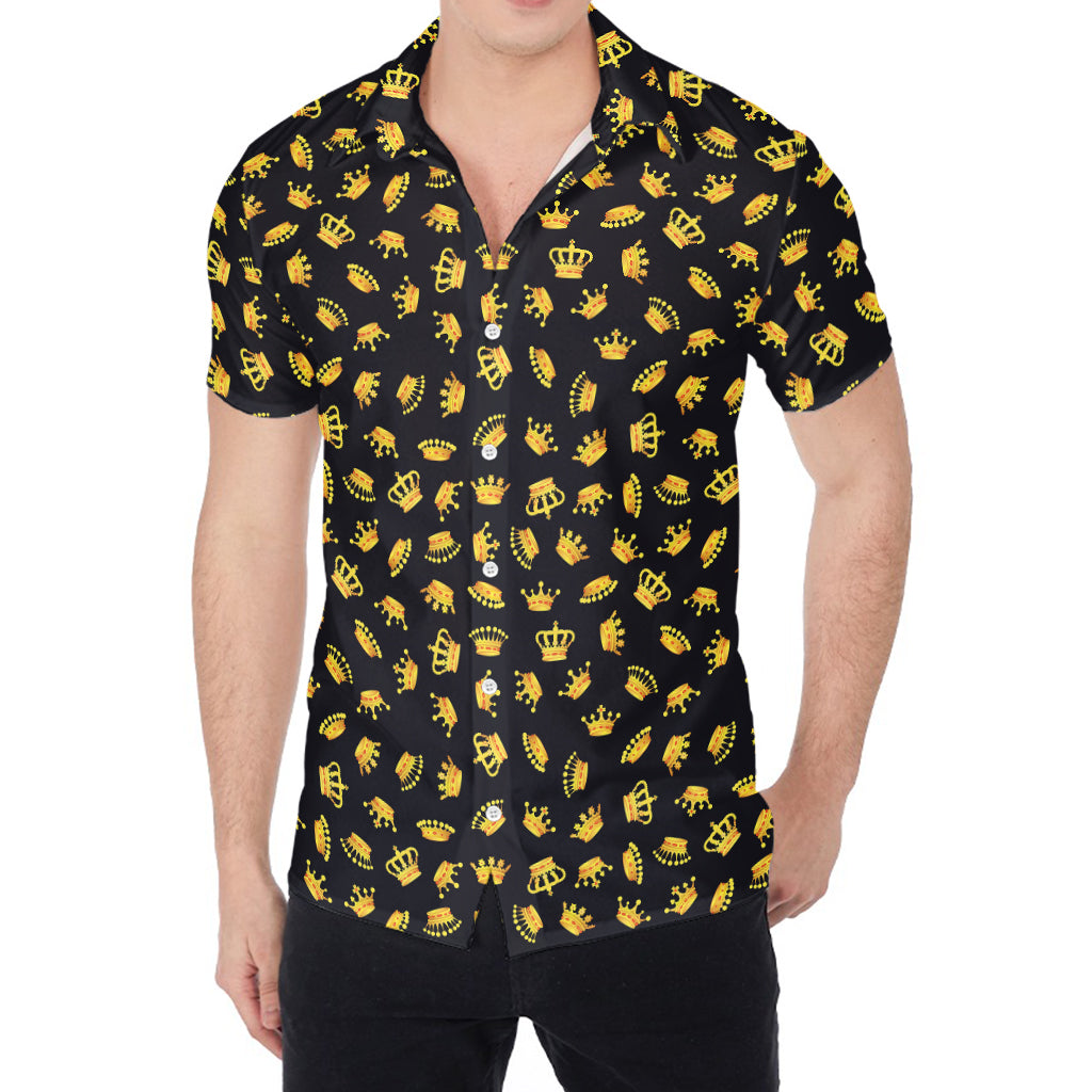 Gold Crown Pattern Print Men's Shirt