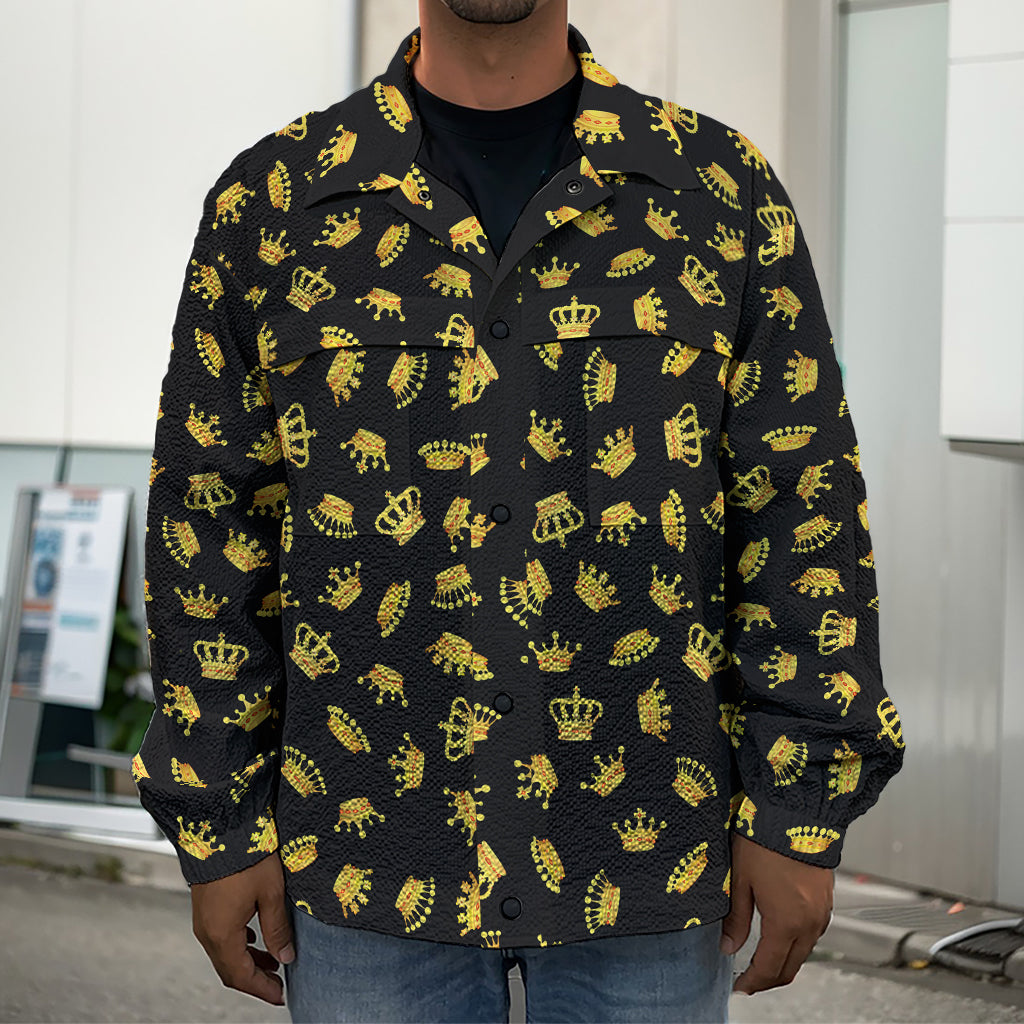 Gold Crown Pattern Print Men's Shirt Jacket