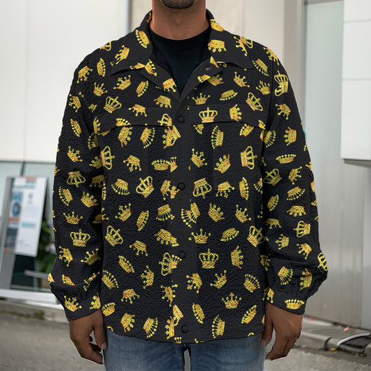 Gold Crown Pattern Print Men's Shirt Jacket