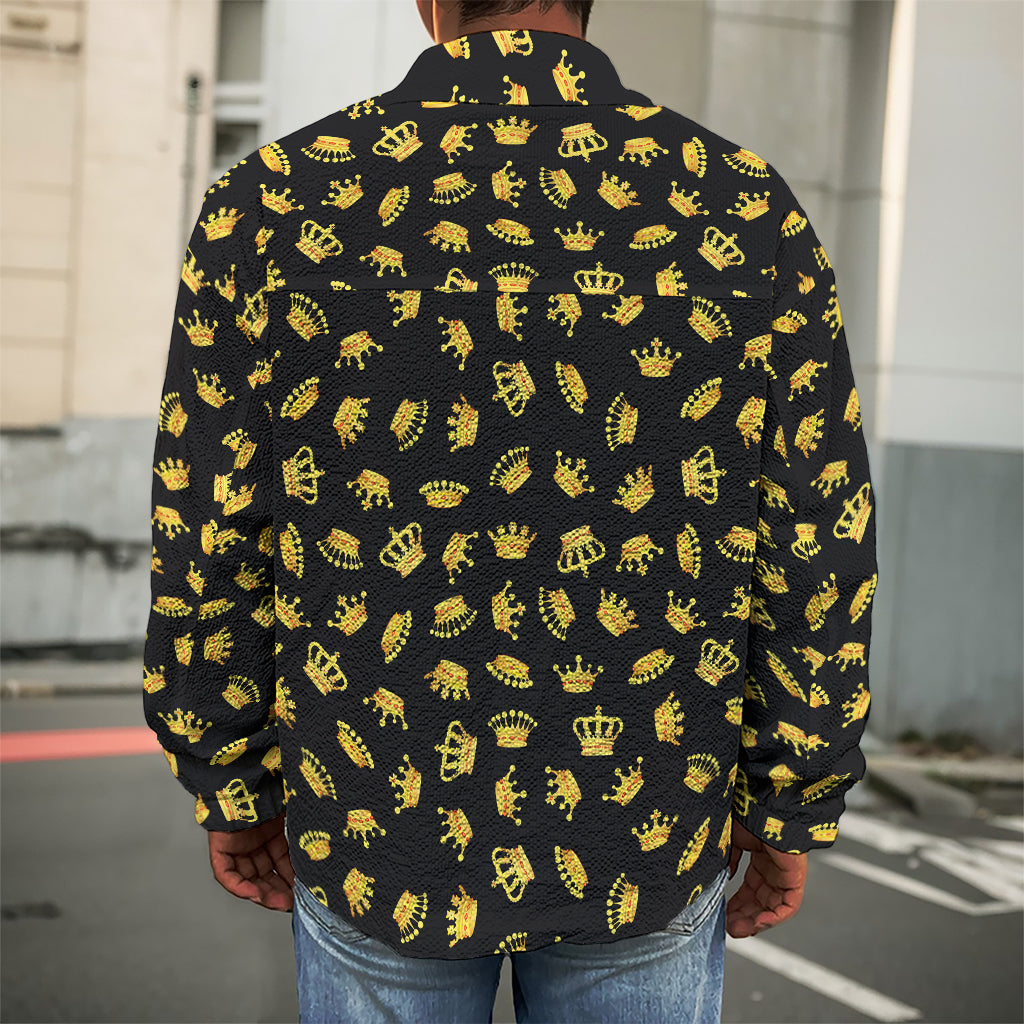 Gold Crown Pattern Print Men's Shirt Jacket