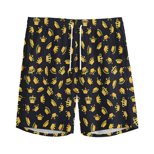 Gold Crown Pattern Print Men's Sports Shorts