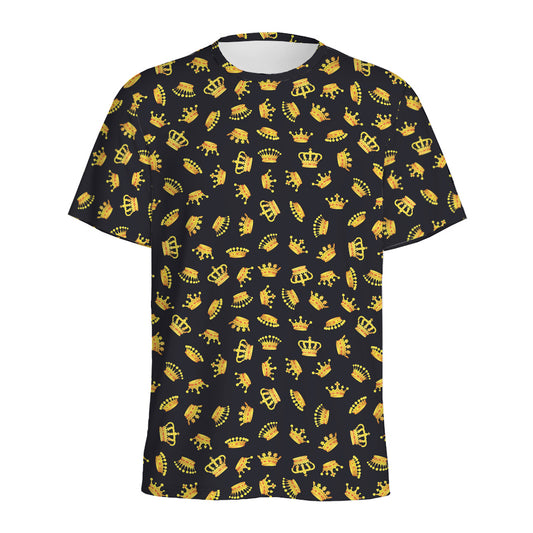 Gold Crown Pattern Print Men's Sports T-Shirt