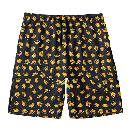 Gold Crown Pattern Print Men's Swim Trunks